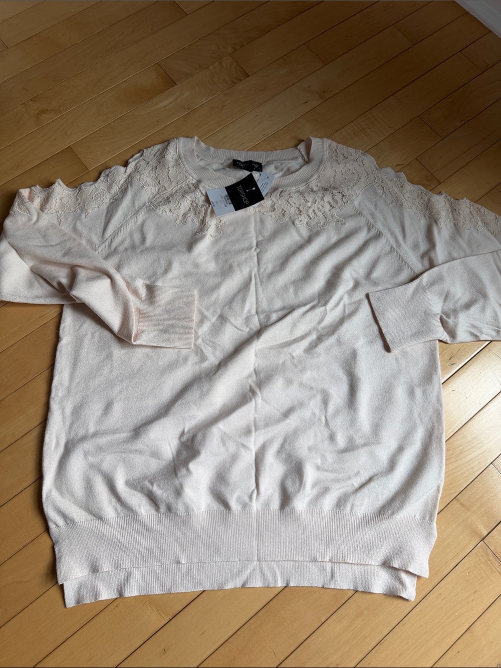 Lace-Yoke Crewneck Sweater - Cream - top shop  NWT is size 10 med/open shoulder